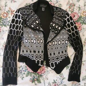 Frank Lyman Design Womens Jacket Black White Band Zip Closure Large Can/US 8 206